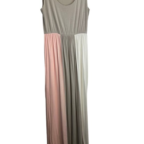 Pink Blush Gray Pink and White Colorblock Scoop Neck Maxi Maternity Dress Large - Picture 5 of 11